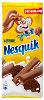 Шоколад Nesquik с молочной начинкой и какао печеньем, 100 гр. Лента