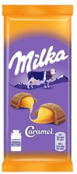 Шоколад Milka молочный с карамельной начинкой, 90 гр. Лента